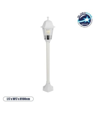 GloboStar® VITRO 203-0202 Vintage Επιδαπέδιο Φωτιστικό Κολωνάκι Κήπου  Μονόφωτο 1 x E27 IP44 Λευκό & Διάφανο Πλαστικό - Μ17 x Π17 x Υ100cm